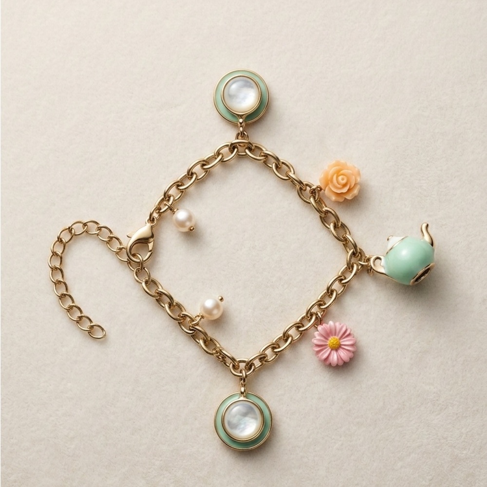 Gold Tea Charm Bracelet
